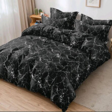 (Marble Black-Silver Bedding, Double) 4PCS Marble Bedding Set with Gold and Silver Theme – Fitted Sheet, Duvet Cover & Pillowcases