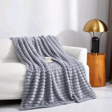 (Silver, Double 150×200cm) Super Soft Faux Fur Ribbed Fleece Throw Blanket – Winter Warm Double/King Size, Ideal for Bed, Sofa, or Chair