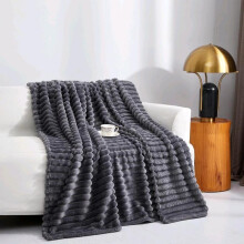 (Grey, King 200×240cm) Super Soft Faux Fur Ribbed Fleece Throw Blanket – Winter Warm Double/King Size, Ideal for Bed, Sofa, or Chair