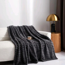 (Charcoal, Double 150×200cm) Super Soft Faux Fur Ribbed Fleece Throw Blanket – Winter Warm Double/King Size, Ideal for Bed, Sofa, or Chair