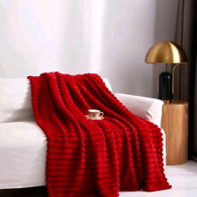 (Red, Double 150×200cm) Super Soft Faux Fur Ribbed Fleece Throw Blanket – Winter Warm Double/King Size, Ideal for Bed, Sofa, or Chair