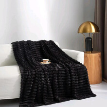 (Black, Double 150×200cm) Super Soft Faux Fur Ribbed Fleece Throw Blanket – Winter Warm Double/King Size, Ideal for Bed, Sofa, or Chair