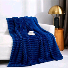 (Blue, Double 150×200cm) Super Soft Faux Fur Ribbed Fleece Throw Blanket – Winter Warm Double/King Size, Ideal for Bed, Sofa, or Chair
