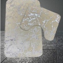 (Cream Silver) Marble Bathroom Rug Set 2 Pcs, Super Soft Absorbent Bathroom Floor Mats, Shower Mats, Soft Non-Slip Mats Black Gold