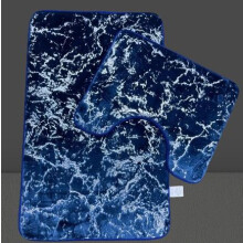 (Navy Silver) Marble Bathroom Rug Set 2 Pcs, Super Soft Absorbent Bathroom Floor Mats, Shower Mats, Soft Non-Slip Mats Black Gold