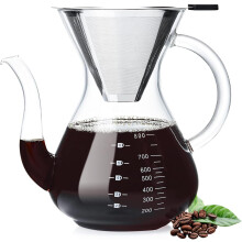 with Double Stainless Filter 8-Cup, Thickened Heat-Resistant Borosilicate Glass Pour Over Coffee Dripper, Stovetop Safe