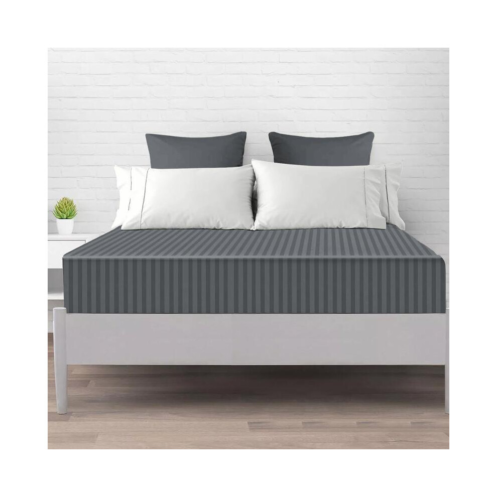 (CHARCOAL, Pillowcases Pair) 40cm Extra Deep Pocket Premium Durable & Soft Stripe Microfiber Fitted 40 CM Bed Sheets for Single, Double, King & Super-image-OPC-PKMYC25-NEW