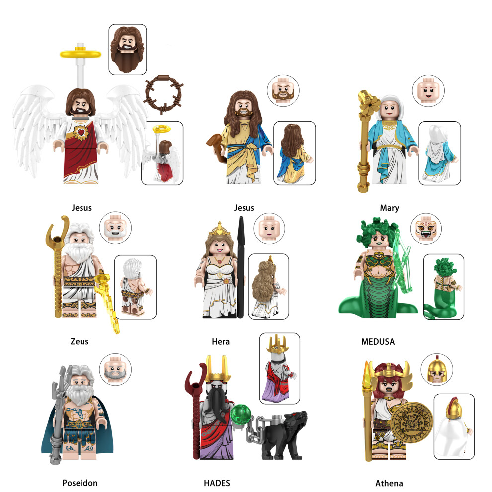 Bonxaif 9Pcs Jesus Zeus Medusa Poseidon Minifigure Fit Lego Kid Toy Children's Building Blocks