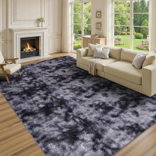 (Tie Dye Grey, 200 x 290 CM) Yorkshire Luxury Shaggy Rug for home decor – Soft, Fluffy, Non-Slip & Hypoallergenic | Modern Indoor Rug for Bedroom, Living Room and