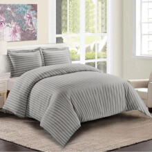 (Silver, King) [BACK TO SCHOOL] Luxurious 3-Piece Striped Microfiber Duvet Cover Set in Solid Colors –  Ultra Soft, Breathable & Comfortable Bedding Set