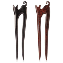 2PCS U Shape Wooden Hair Sticks, Handmade Carved Ebony Sandalwood French Hair Forks, 2-Prong Vintage Wood Hair Pins for Women Chignon Bun Hairstyle