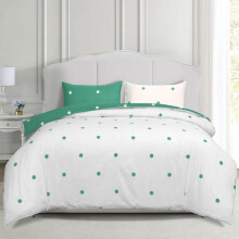 (Green & White Dotted, Super King) Stylish 3 Pieces Microfiber Printed Duvet Cover Set – 16 Beautiful Designs, Available in Single, Double, King, and Super King