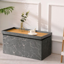 (Grey-Silver, 1STR Small) Premium Lush Velvet Two-Seater Ottoman with Greek Geometric Circle and Square Pattern Stylish Storage Bench Gift Organiser Decor Ornaments B