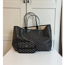 (Black, L) Stylish Open-Top Tote Bag with Matching Purse, Large Capacity Tote Mother Bag Shopper Bag for Work, Uni & Everyday Use, Gift for Women