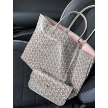 (Gris/Pink, L) Stylish Open-Top Tote Bag with Matching Purse, Large Capacity Tote Mother Bag Shopper Bag for Work, Uni & Everyday Use, Gift for Women