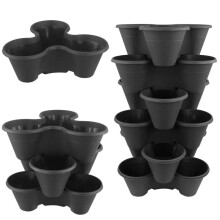 (Black, 1 x Planter) Set of 3 or 6 Strawberry Planter Trio - Terracotta or Black - Stackable Plant Pots for Strawberries, Herbs, Plants, Flowers Home Garden