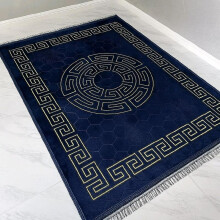 (Greeky Blue, 200x300cm) Greek and Turkish Patterned Teddy Rugs - Soft, Non-Slip, 200x300cm | Stylish Area large Rugs for Living Room and Bedroom
