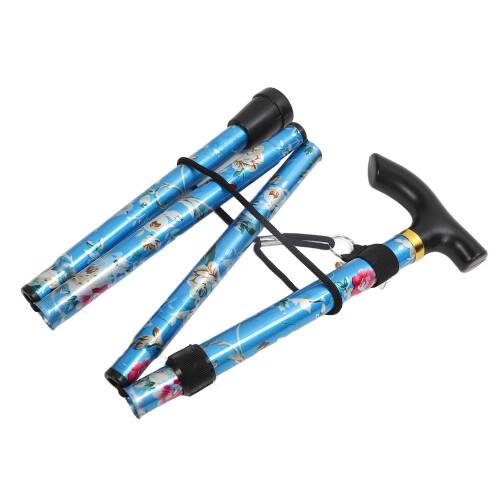 Foldable Walking Cane with Non-Slip Tips Adjustable Blue Design
