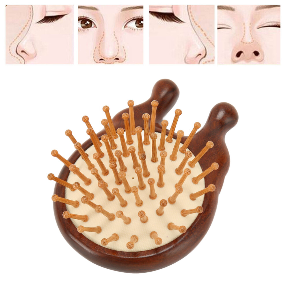 Wooden Massage Hair Brush with Sandalwood Round Teeth and Wooden Nose Scraper