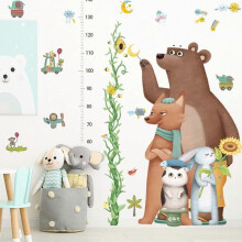 Baby Height Growth Chart Animals Wall Sticker for Kids, Cute Bear Rabbit Cat Fox Green Plants Kid Wallpaper Decals
