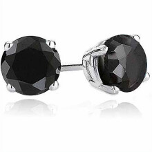 (Black Spinel) 2 Carat Created White Sapphire Sterling Silver Stud Earrings, 6mm