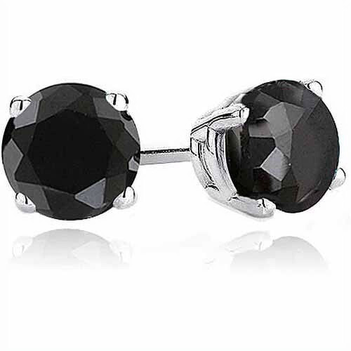 (Black Spinel) 2 Carat Created White Sapphire Sterling Silver Stud Earrings, 6mm
