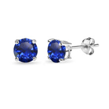 (Blue Sapphire) 2 Carat Created White Sapphire Sterling Silver Stud Earrings, 6mm