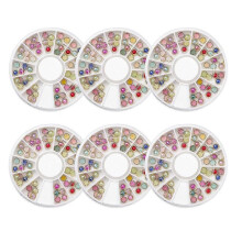 6 Boxes Gold Metal Nail Art Studs Glod Nail Charms Mix Colorful Pearls 3d Nail Jewels Decoration