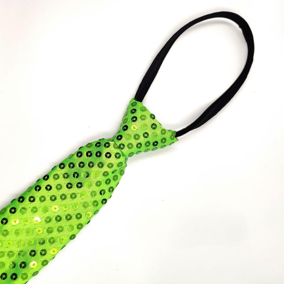 Kikidex (As Show, One Size) Men's Sequin Ties Self Tied Shine Skinny Necktie Fashion Cosplay Party Costume Tie, Green