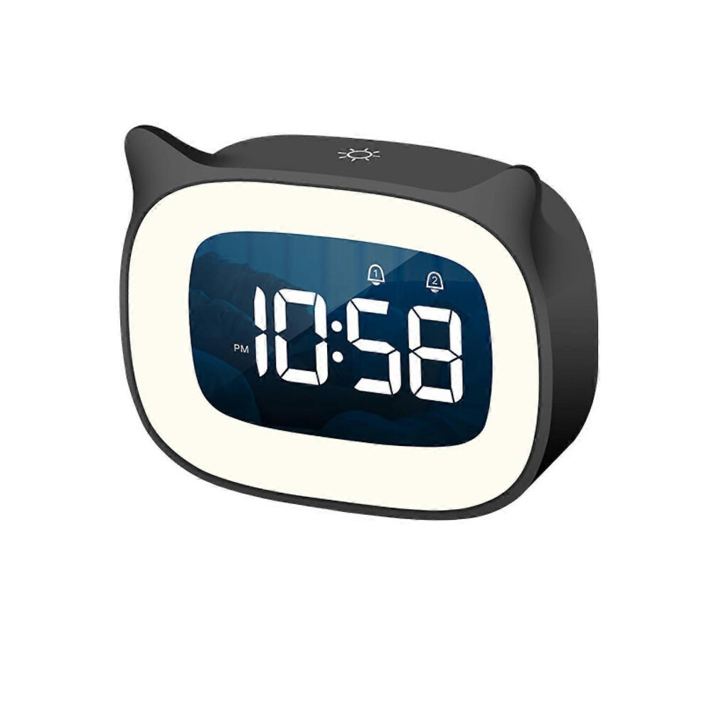 Kikidex (As Show, One Size) Justup Kids Alarm Clock With Night Light Stepless Dimming Cute Cat Ear Digital Clock For Boys And Gilrs - Black