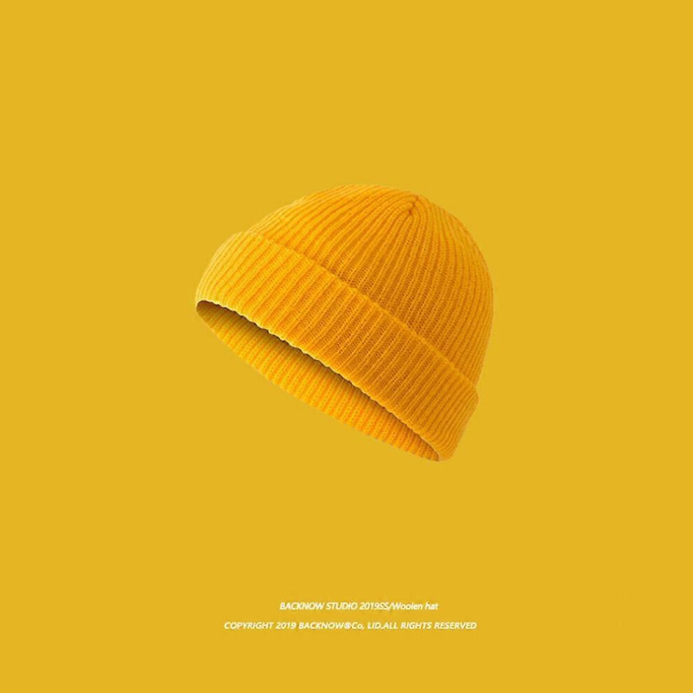 Kikidex (As Show, One Size) Hat Female Autumn And Winter Korean Version Of Japanese Yuppie Rogue Hat Solid Color Melon Skin Male Cold Hat Ins Tide Knitted Hat Yellow