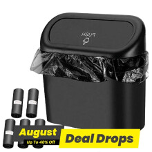 (Black, 2 Bin with 10 rolls bag) Black Car Trash Can with Lid, 1 Set Multifunctional Storage Bin with Sturdy Trash Bags, Durable Trash Bag, Car Seat Back Storage Box for