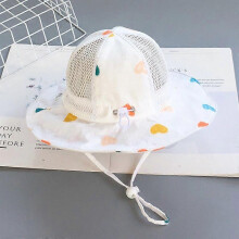 (As show, One size) Children's hats girls big brim adjustable sunscreen sunshade mesh hat thin section baby fisherman sun hatwhite