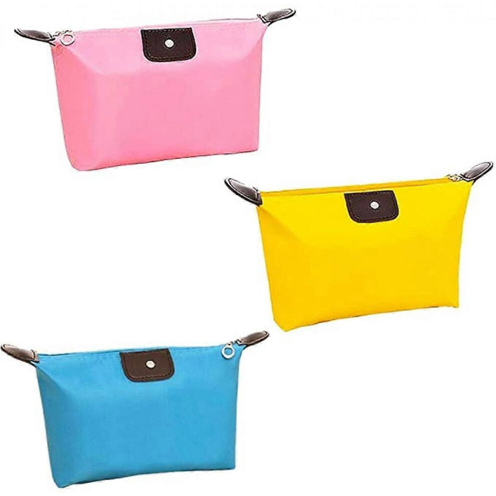 Kikidex (As Show, One Size) Pack Of 3 Foldable Travel Toiletry Bags - Dumpling Shape Make Up Organisers - Portable Cosmetic Cases Colourful Wash Bag In Pink