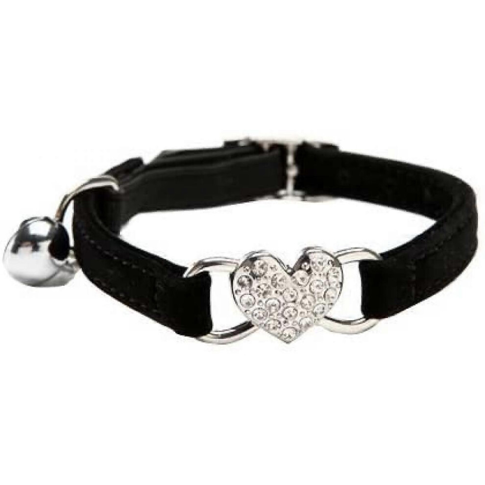 Kikidex (As Show, One Size) Xyc Heart Bling Cat Collar With Safety Belt And Bell 8-11 Inchesblack