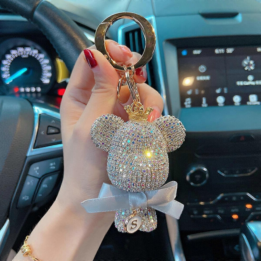 Kikidex (As Show, One Size) Xyc Cute Animial Keychains For Women Bling Big Bear Key Ring For Girl Purse Bag Or Car Pendant, White