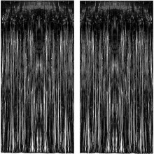 Black Tinsel Foil Tassel Curtains Tinsel Curtain Party Backdrop Streamers for Birthday/Wizard/Halloween/Christmas Party Decoration 2 Pack