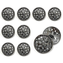 10pcs Clothes Button - Fashion Hollow Flower Metal Shank Round Shaped Metal Button Set Sewing Button (20mm Black)
