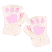 Children's Cat Claw Gloves 1 Pair Girls' Autumn And Winter Warm Half-Finger Velvet Plush Windproof White