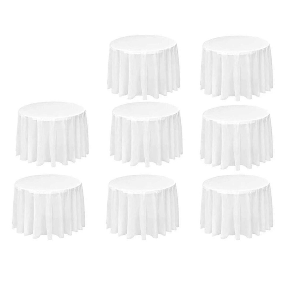 Pack of 8 84" White Round Disposable Tablecloths, Waterproof PEVA Plastic