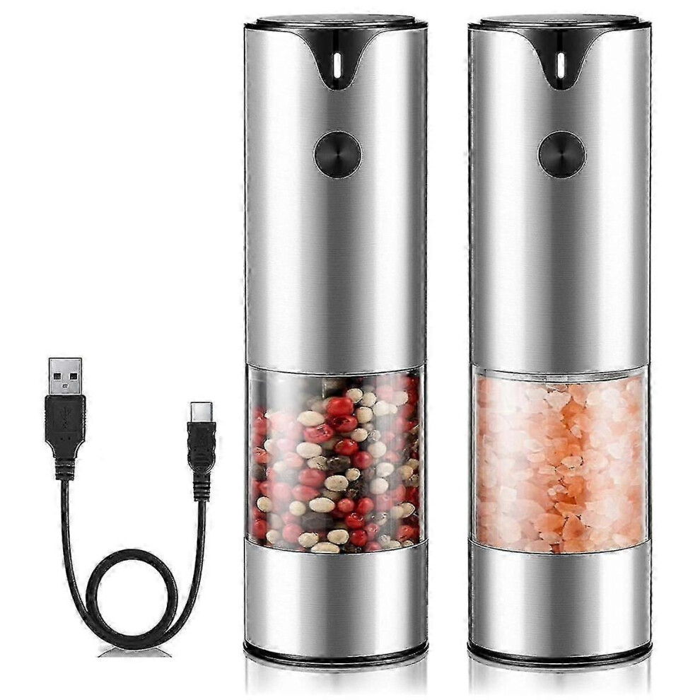 Rechargeable Electric Salt and Pepper Grinder Set - Pepper and Sea Salt Spice Mill Set with Adjustable Coarseness