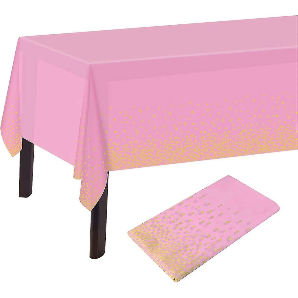 Polka Dot Confetti Rectangular Tablecloth, 137 X 274 Cm, And Plastic Gold/Pink