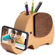 Pen Holder Wooden Elephant Gifts for Women Men, Phone Stand Pencil Pen Pot Holder for Desk Organiser Decoration Xmas Birthday Gifts for Kids Friends