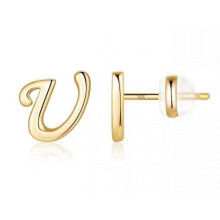 (As show, One size) Stud Earrings Gold Letter Glossy Real Gold Plated Stud Earrings For Women Girls with Sensitive Ears --- U