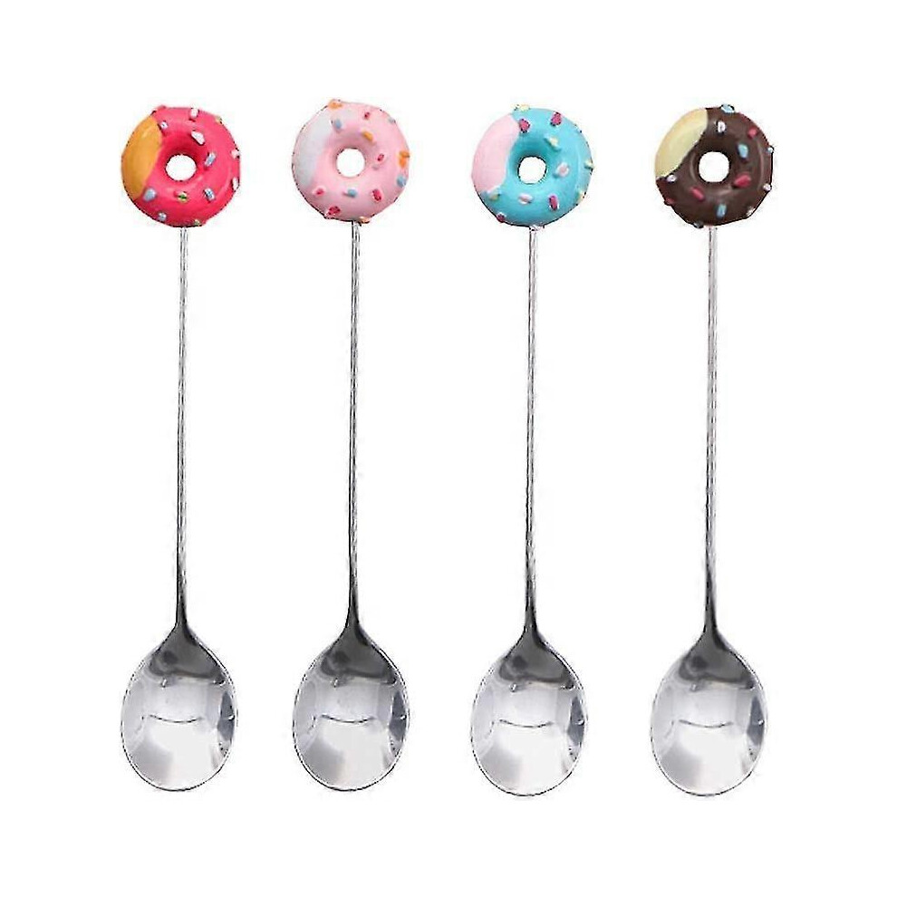 Set of 4 stainless steel mixing spoons, cute donut shaped teaspoons
