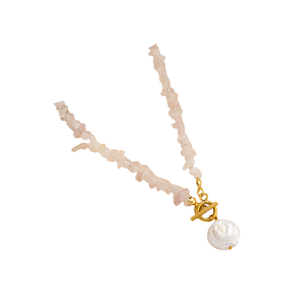 (Rose Quartz) Versatile Style Natural Irregular Rubble Necklace For Women Crushed-image-OPC-PKMZFS8-NEW