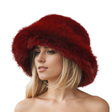 (Winered) Embrace Cold With Confidence In Faux Fur Bucket Hat For Women Easy To