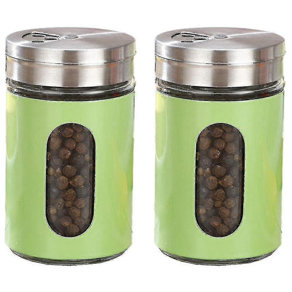 (2 Pieces ) Stainless Steel And Glass Salt And Pepper Shaker Set With Adjustable Pouring Holes Green