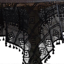(85*85cm-Black Broom Lace) Vintage Pastoral American Handmade Crochet Round Tablecloth Hollow Lace Fringe Tassels Wedding Dining Table Cover A