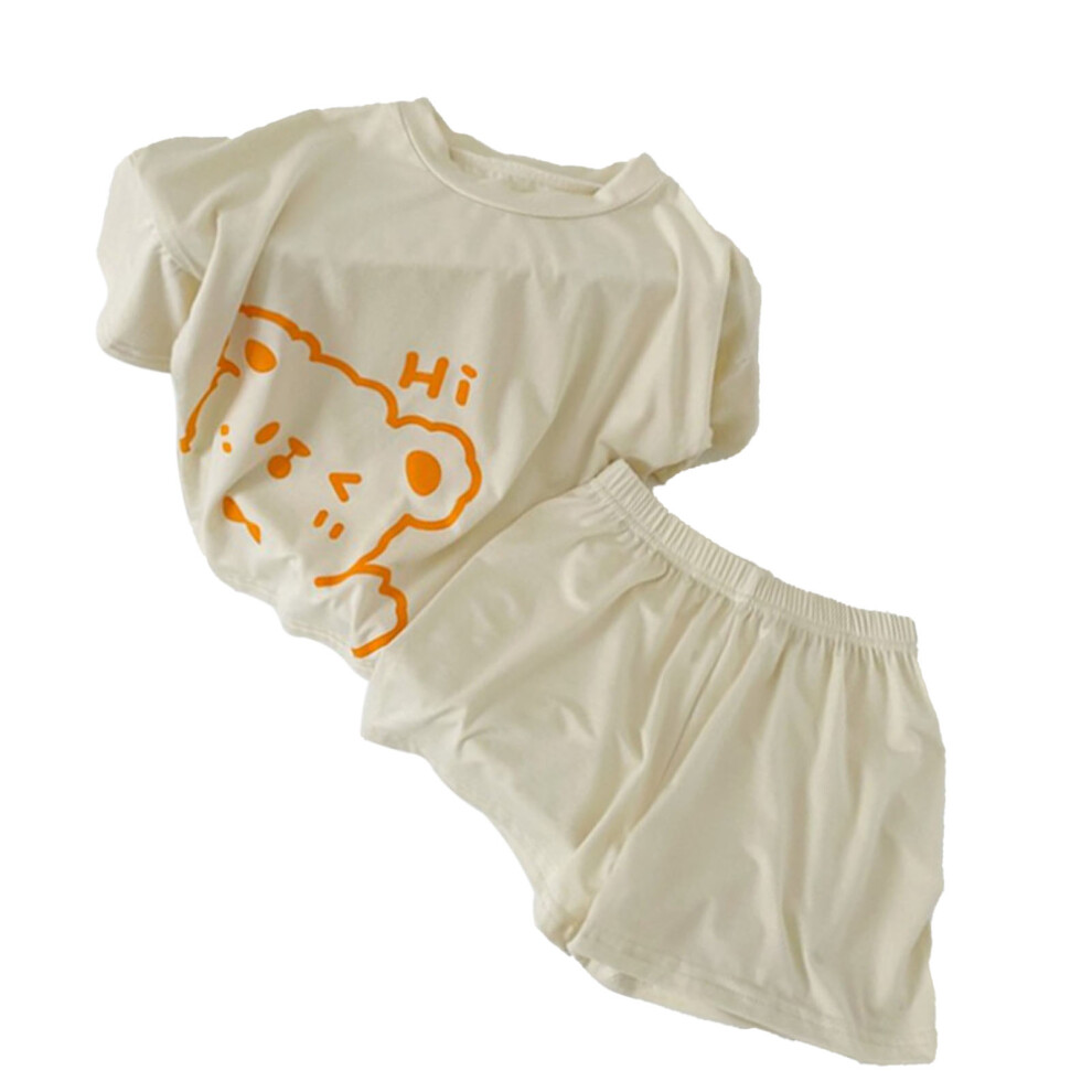 Kids Summer Pajamas Set 2-Piece Short Sleeve & Shorts Beige 100cm-image-OPC-PKMZS7P-NEW